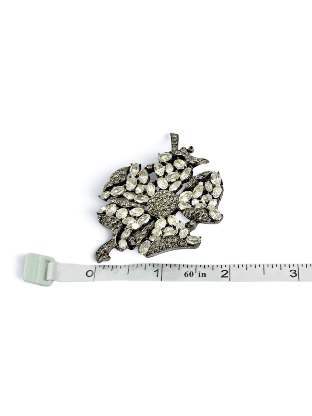 Rare Crown Trifari Couture Flower Brooch, Clear Rhinestones & Smoke Crystal Pavé - Picture 12 of 13